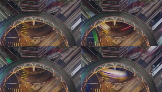 夜间灯光天桥道路从香港屋顶4k时间间隔高清在线视频素材下载