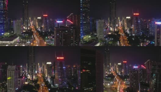 夜光深圳市区交通街道航拍全景4k中国高清在线视频素材下载