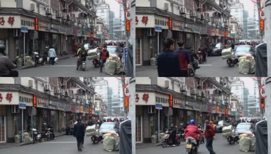 上海市中心一条繁华拥挤的小街道。高清在线视频素材下载