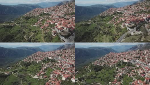 令人叹为观止的希腊城在山的一边无人机高清在线视频素材下载