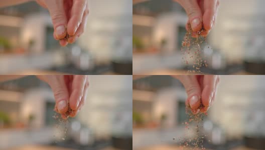 SLO MO LD人的手指洒胡椒粉高清在线视频素材下载