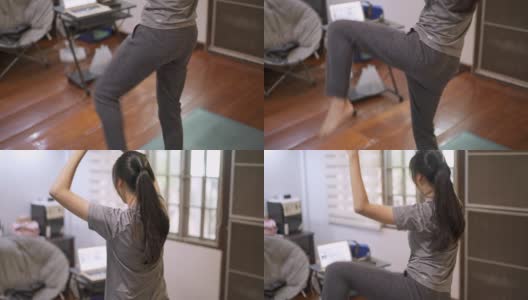 亚洲妇女在家里做有氧运动HIIT舞蹈锻炼减肥和身体调理高清在线视频素材下载
