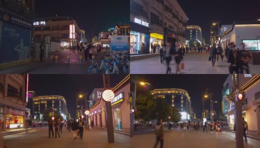 夜光照亮杭州市著名的湖区步行街，步行街全景，时光流逝4k中国高清在线视频素材下载