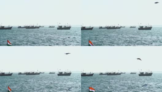 印度古吉拉特邦奥卡港港口的船只高清在线视频素材下载