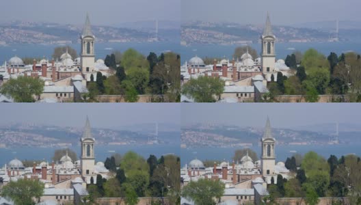 托普卡皮宫和伊斯坦布尔博斯普鲁斯的景色高清在线视频素材下载