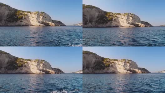 在希腊一个美丽的岛屿上从水面上看。高清在线视频素材下载
