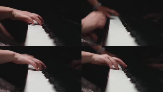 4K特写的女性手弹钢琴高清在线视频素材下载