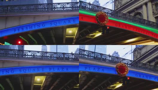 纽约—2017年12月28日:第42街中央车站前的潘兴广场桥都是为圣诞节装饰的高清在线视频素材下载
