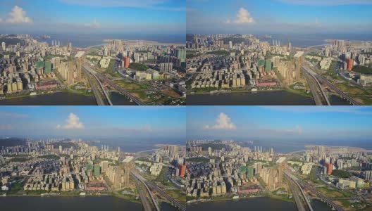 晴天珠海市景交通大桥澳门城市湾航拍全景4k中国高清在线视频素材下载
