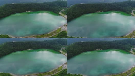2017年夏天，多隆航拍了日本宫城县大崎市的湖泊和山脉高清在线视频素材下载