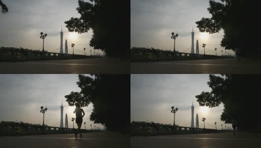 日落时分广州市名桥广州塔滨江湾慢镜头全景4k中国高清在线视频素材下载
