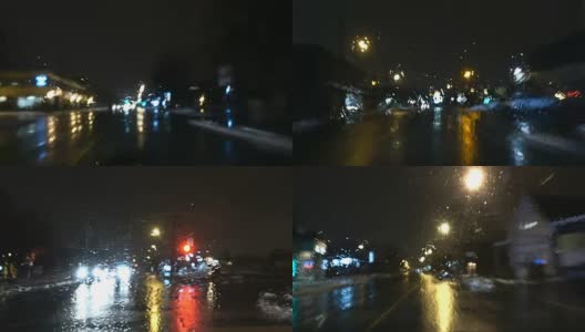 时间推移黑暗Dash相机汽车场景在一个雨夜高清在线视频素材下载