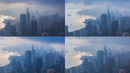 在多云的天空中拍摄的香港市景，4K时间拍摄(摇摄)高清在线视频素材下载