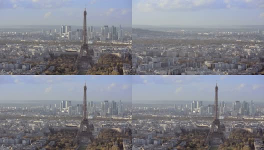 法国巴黎——2014年11月20日:埃菲尔铁塔的空中拍摄。从左到右平移。白天高清在线视频素材下载