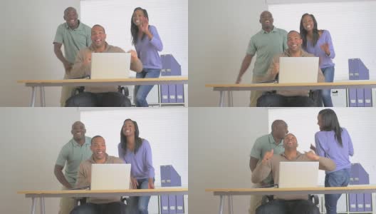 黑人同事在办公室跳舞高清在线视频素材下载