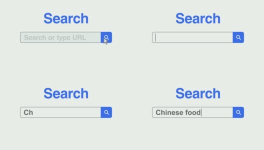 网页浏览器或网页与搜索框输入中国食物互联网搜索高清在线视频素材下载