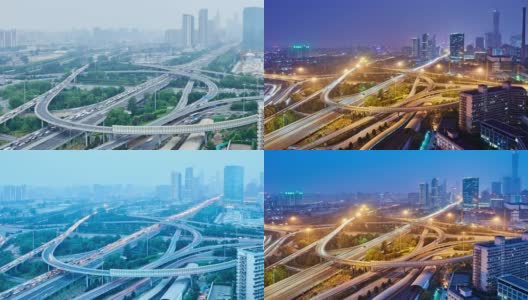 4K:多层高架桥从日落到夜晚的繁忙交通，北京，中国高清在线视频素材下载