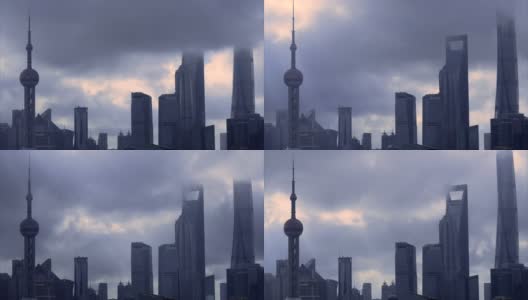 上海浦东阴暗的天际线。高清在线视频素材下载