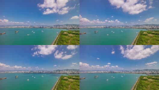 三亚市湾阳光日著名的酒店度假屋顶全景4k时间推移海南岛中国高清在线视频素材下载