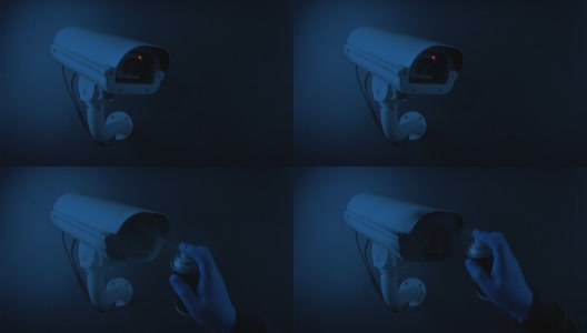 闭路电视摄像头在夜间被罪犯喷漆高清在线视频素材下载