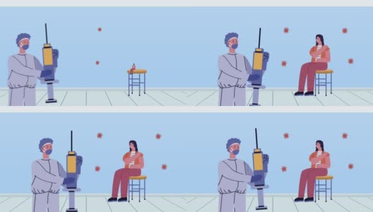 covid - 19病毒粒子动画与医生接种妇女高清在线视频素材下载
