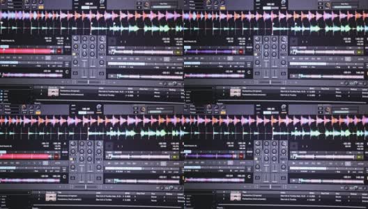 录音的过程，编辑声音，歌曲，监视器屏幕。计算机屏幕显示的DAW数字音频工作站软件的用户界面与歌曲播放，创建和编辑高清在线视频素材下载