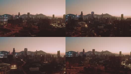 从天空看日落的香港城市景观高清在线视频素材下载