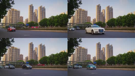 日落广州城市交通街道道路边全景4k时间推移中国高清在线视频素材下载