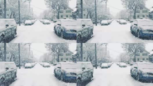暴风雪中的郊区道路高清在线视频素材下载