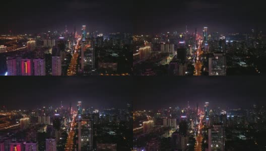 夜光深圳市区交通街道十字路口航拍全景4k中国高清在线视频素材下载