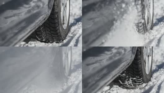 汽车轮胎原地打转，无处可去，被困在雪地里高清在线视频素材下载