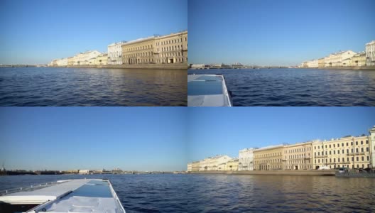 沿着圣彼得堡涅瓦河的水上游览。高清在线视频素材下载