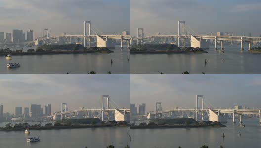 东京塔和彩虹桥构成的东京天际线高清在线视频素材下载