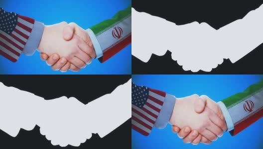 美国-伊朗/握手概念动画国家和政治/与matte频道高清在线视频素材下载