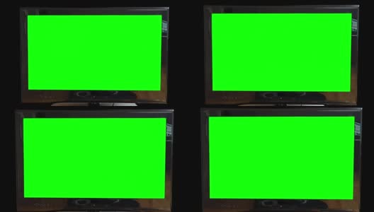 现代平板电视在黑色背景下的绿色屏幕慢慢缩小。用你自己的文本或素材代替绿色屏幕。高清在线视频素材下载