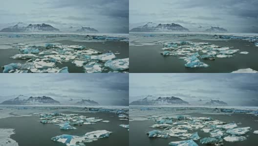 冬季冰岛Jokulsarlon泻湖的鸟瞰图高清在线视频素材下载