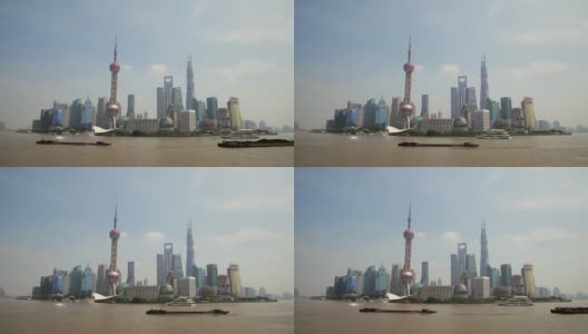 中国上海黄浦江上的游船。从外滩眺望高清在线视频素材下载
