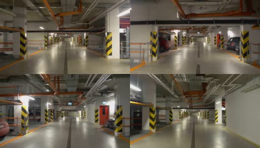 POV驾驶通过地下汽车停车场，4k慢镜头60fps高清在线视频素材下载