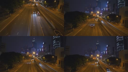 香港市区夜景时间灯火通明，市区交通、街道、桥景，步行全景4k高清在线视频素材下载