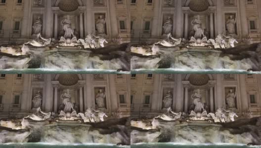 特莱维喷泉，晚上的特莱维喷泉，意大利罗马高清在线视频素材下载