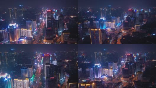 夜间照明长沙市区交通街道航拍4k中国全景图高清在线视频素材下载