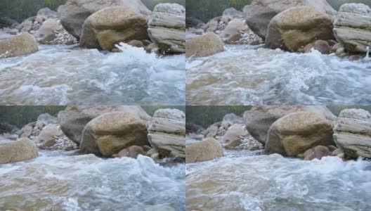 特写一山一河的流水，动作缓慢高清在线视频素材下载