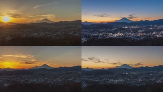 从蒲野贡根山看日落的富士山的延时视频高清在线视频素材下载