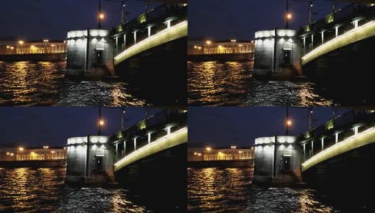 在白夜的圣彼得堡桥下航行。高清在线视频素材下载