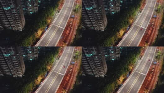 夜景鸟瞰城市居住区外的高架道路交通景观高清在线视频素材下载