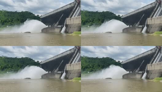 Khun Dan Prakan Chon水坝是一座大型混凝土大坝，在雨季会放水。地址在泰国那空那育省。超级慢动作高清在线视频素材下载