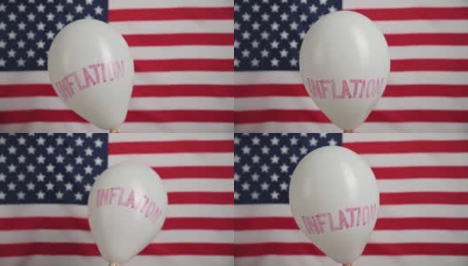 全球通胀的概念。气球与美国国旗的文字通货膨胀高清在线视频素材下载