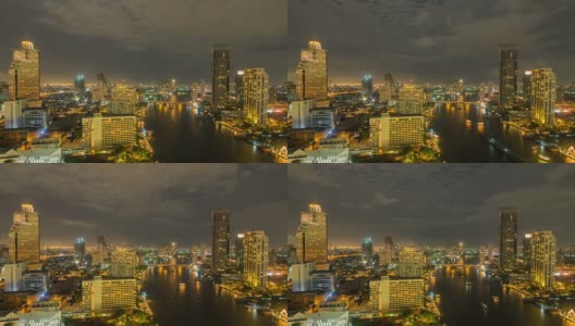 曼谷市中心天际线河景时光流逝高清在线视频素材下载
