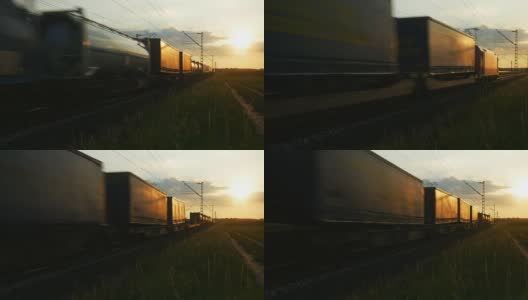 PAN货运列车日落经过(4K/超高清到高清)高清在线视频素材下载