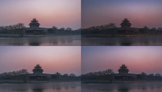 北京紫禁城T/L WS RL PAN角落处(白天到夜晚的过渡)高清在线视频素材下载